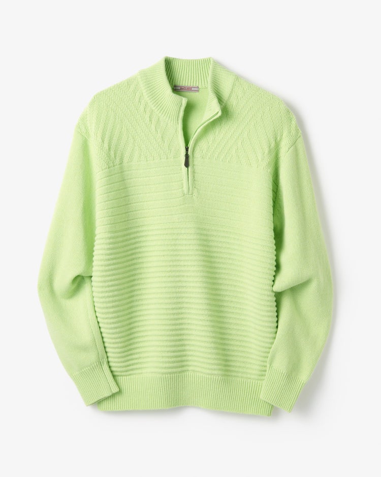 ウールブレンド・柄編みハーフジップ 詳細画像 ミントグリーン 1