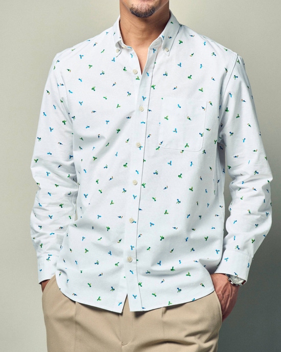 ピュアファイン・美色柄オックスシャツ長袖