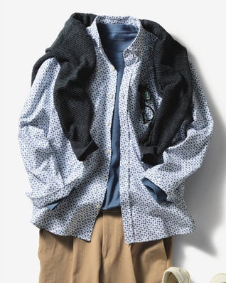 ピュアファイン・美色柄オックスシャツ長袖