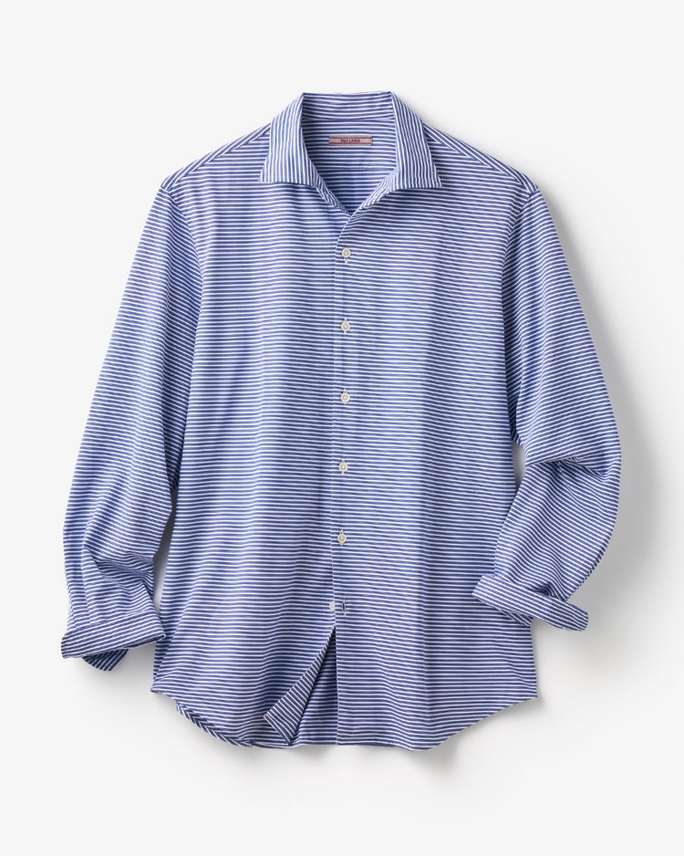 防シワ速乾ストレッチボーダーシャツ 詳細画像 ホワイトｘネイビー 2