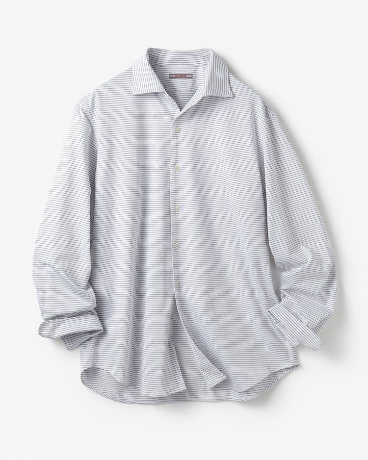 防シワ速乾ストレッチボーダーシャツ 詳細画像 ホワイトｘブルー 1