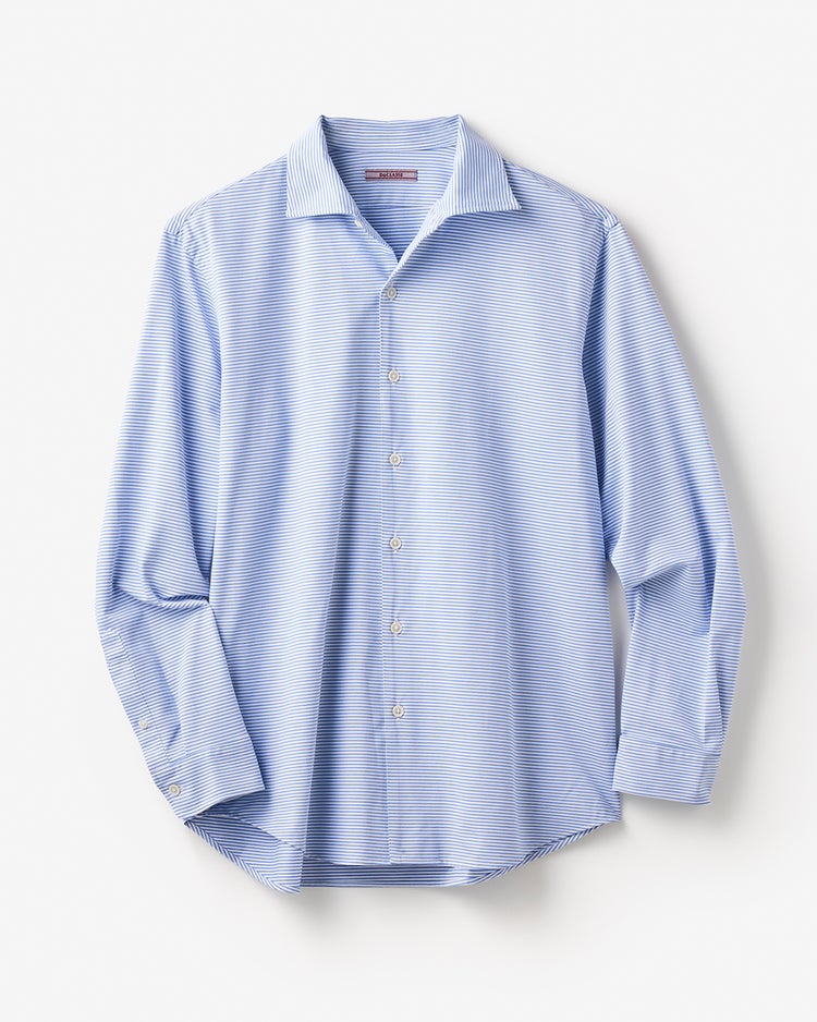 防シワ速乾ストレッチボーダーシャツ 詳細画像 ブルー・パターン 1