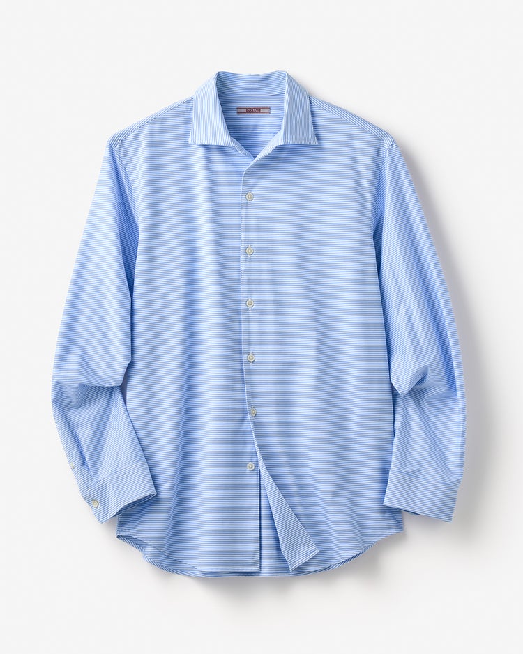 防シワ速乾ストレッチボーダーシャツ 詳細画像 サックス・パターン 1