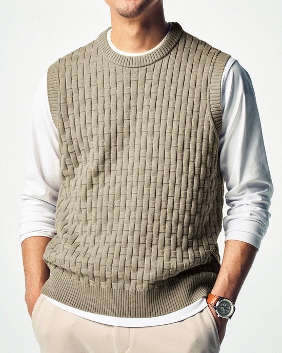 立体バスケット編み重ね着風ベスト