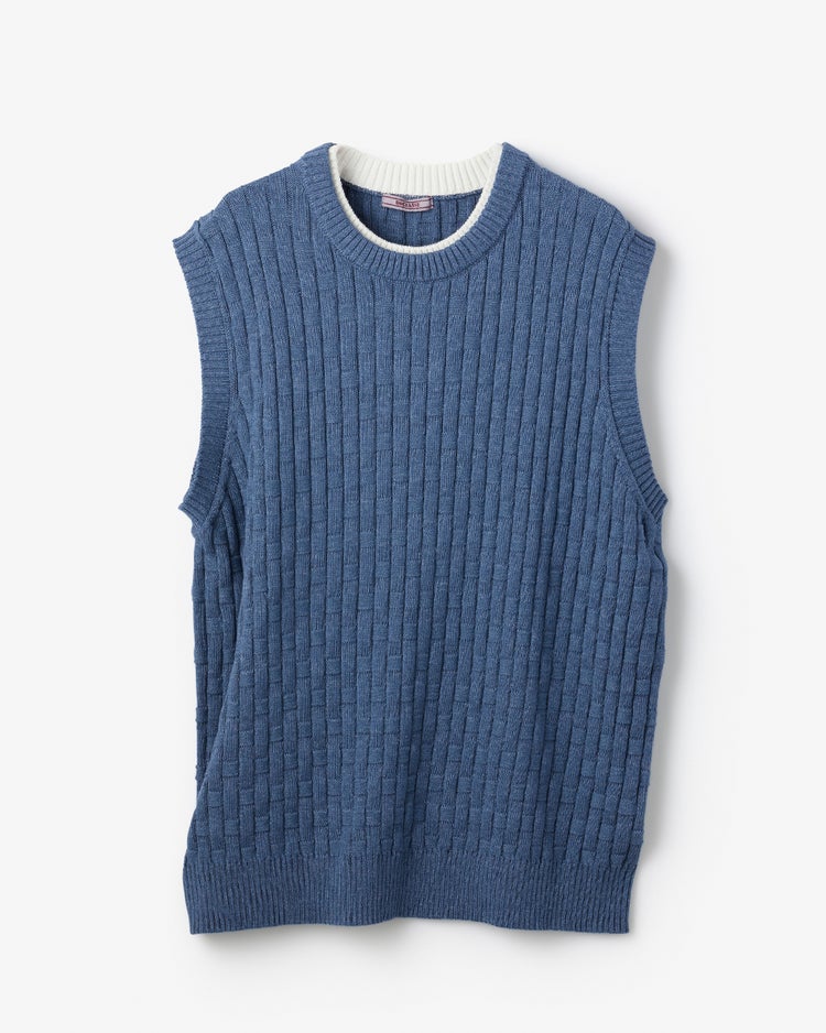 立体バスケット編み重ね着風ベスト 詳細画像 インディゴ 1