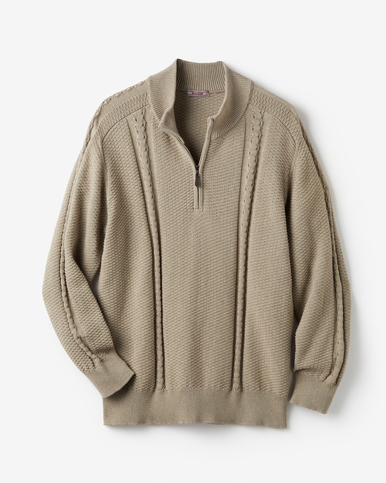 立体編みアラン柄ハーフジップ