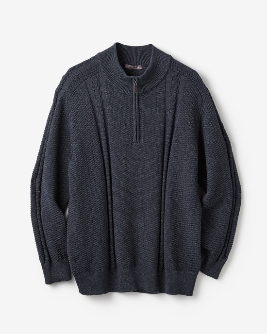 立体編みアラン柄ハーフジップ