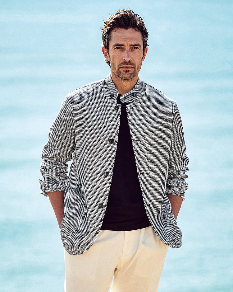 2WAYラッセル編みジャケット 詳細画像 ネイビー&times;ホワイト 2