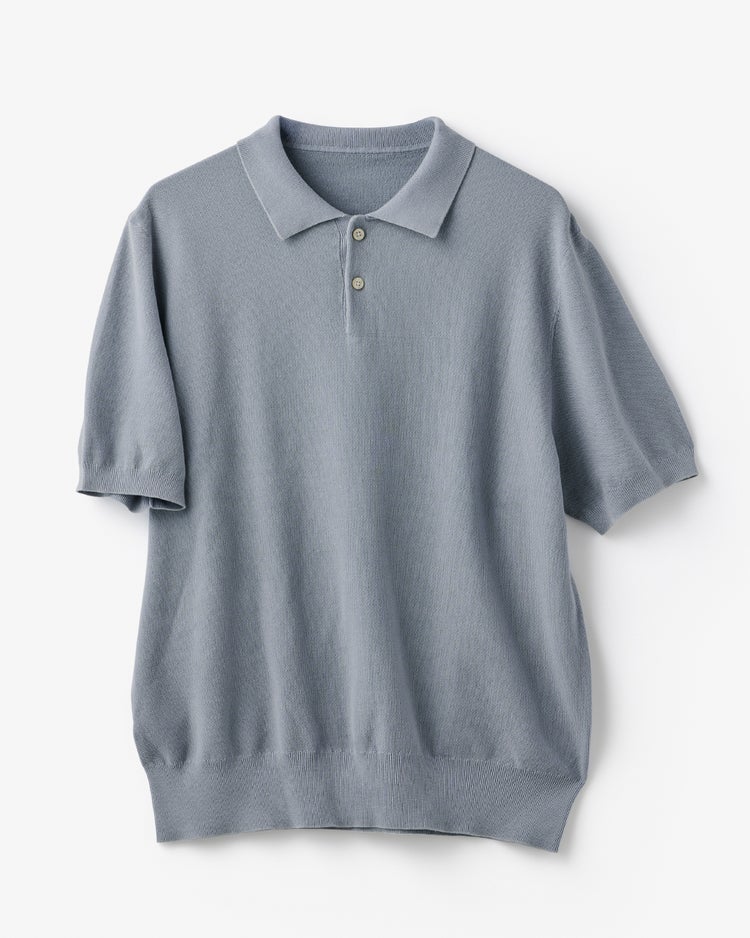レトロウォッシュ綿100%ニットポロ 詳細画像 ブルーグレー 1