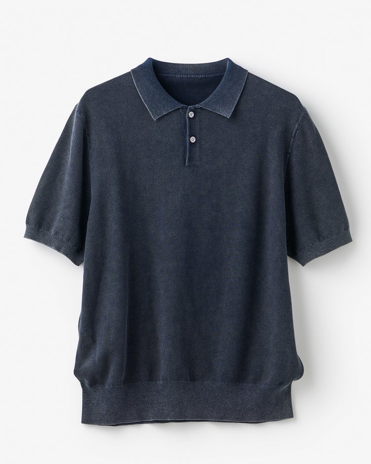 レトロウォッシュ綿100%ニットポロ 詳細画像 ネイビー 1