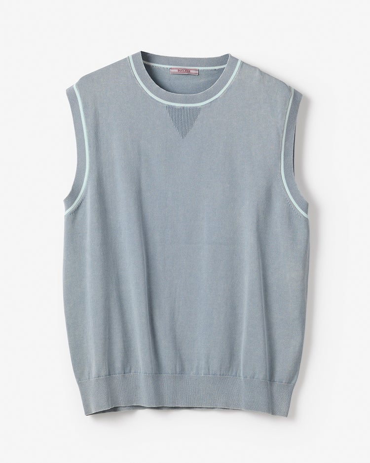 レトロウォッシュ綿100%ニットベスト 詳細画像 ブルーグレー 1