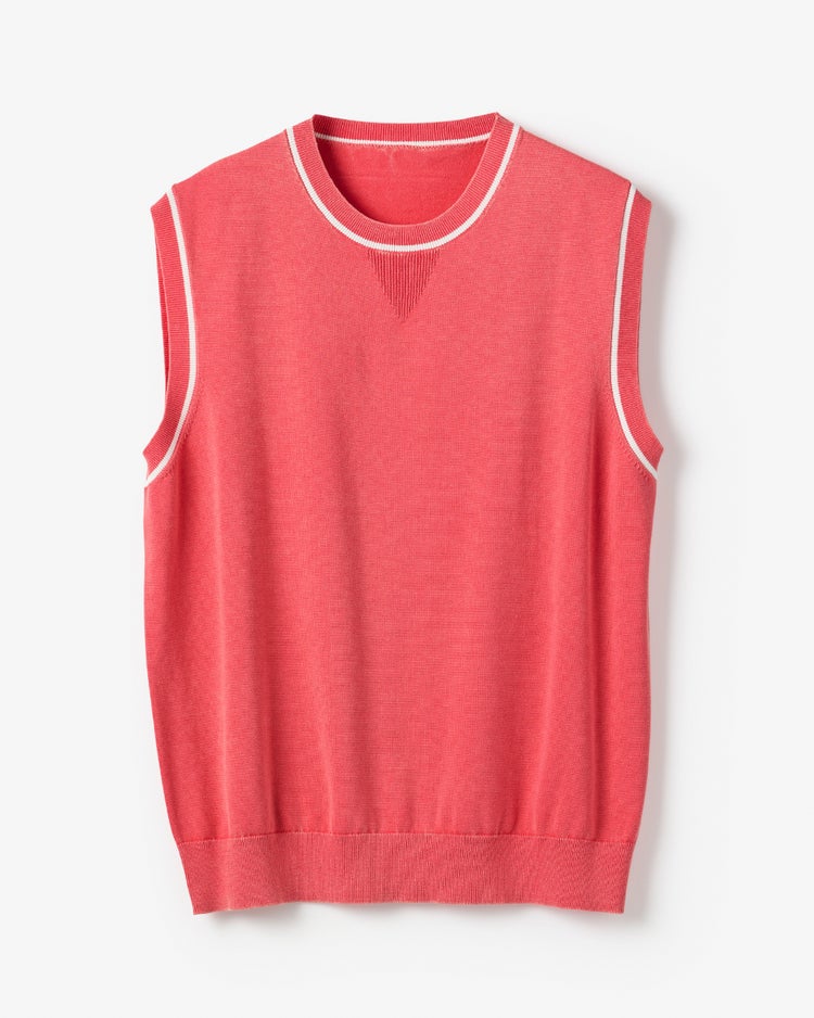 レトロウォッシュ綿100%ニットベスト 詳細画像 サーモンピンク 1