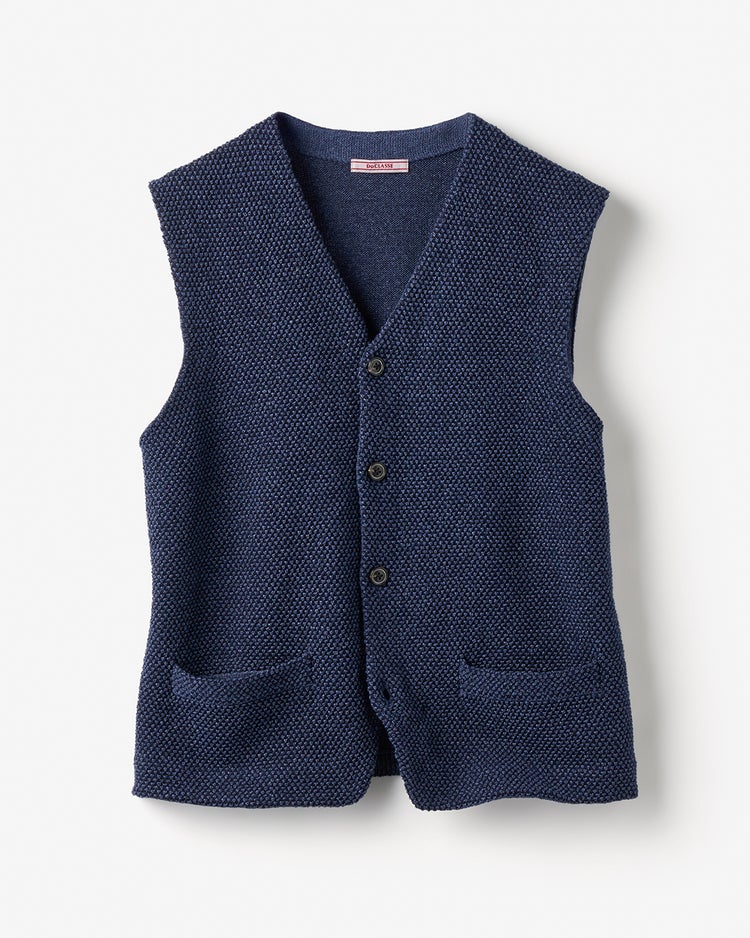 和紙ブレンド心地いいニットジレ 詳細画像 ダークインディゴ 3