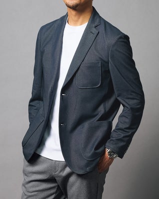 デニム風柔らか高伸縮ジャージジャケット