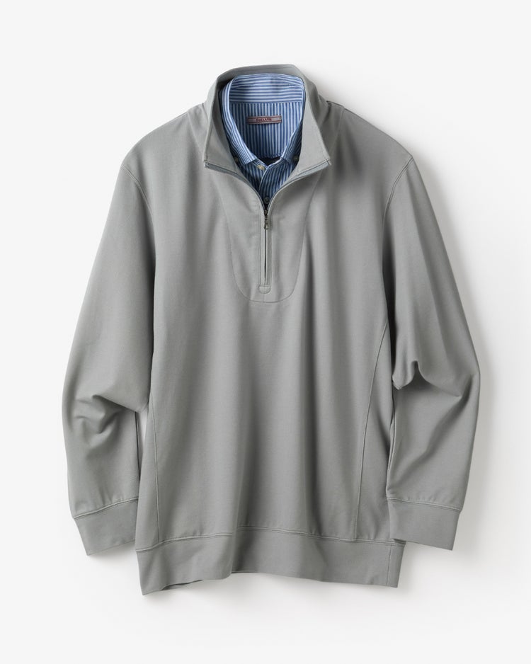 重ね着風・高伸縮ジャージハーフジップ 詳細画像 グレー 1