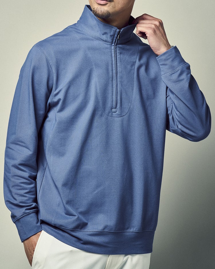 重ね着風・高伸縮ジャージハーフジップ 詳細画像 サックス 3
