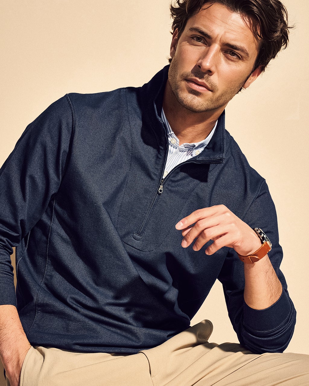 重ね着風・高伸縮ジャージハーフジップ/DoCLASSE