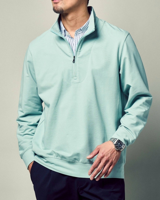 重ね着風・高伸縮ジャージハーフジップ