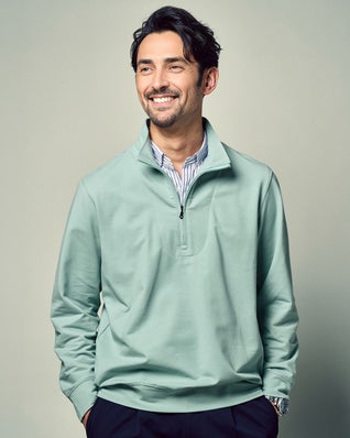 重ね着風・高伸縮ジャージハーフジップ