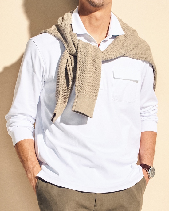 超長綿デザインポロ長袖