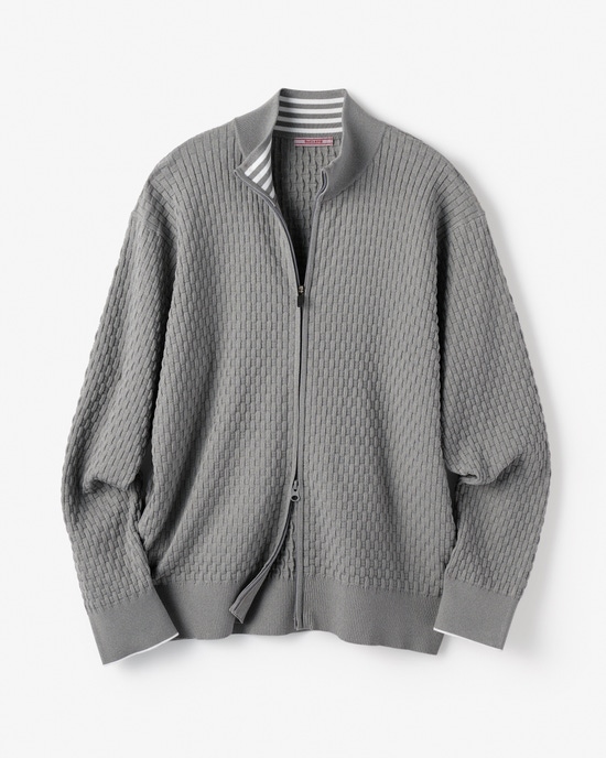 立体バスケット編みフルジップジャケット