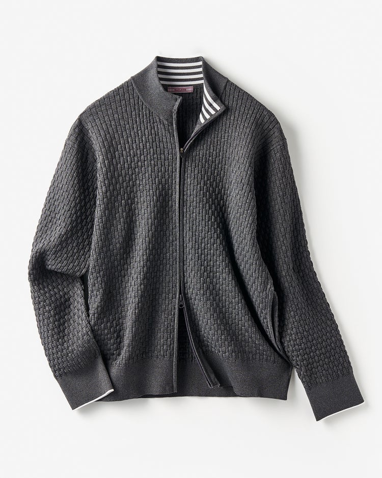 立体バスケット編みフルジップジャケット 詳細画像 チャコール 1