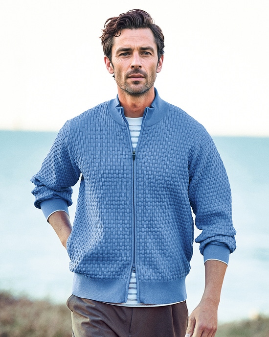 立体バスケット編みフルジップジャケット