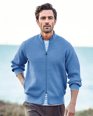 立体バスケット編みフルジップジャケット