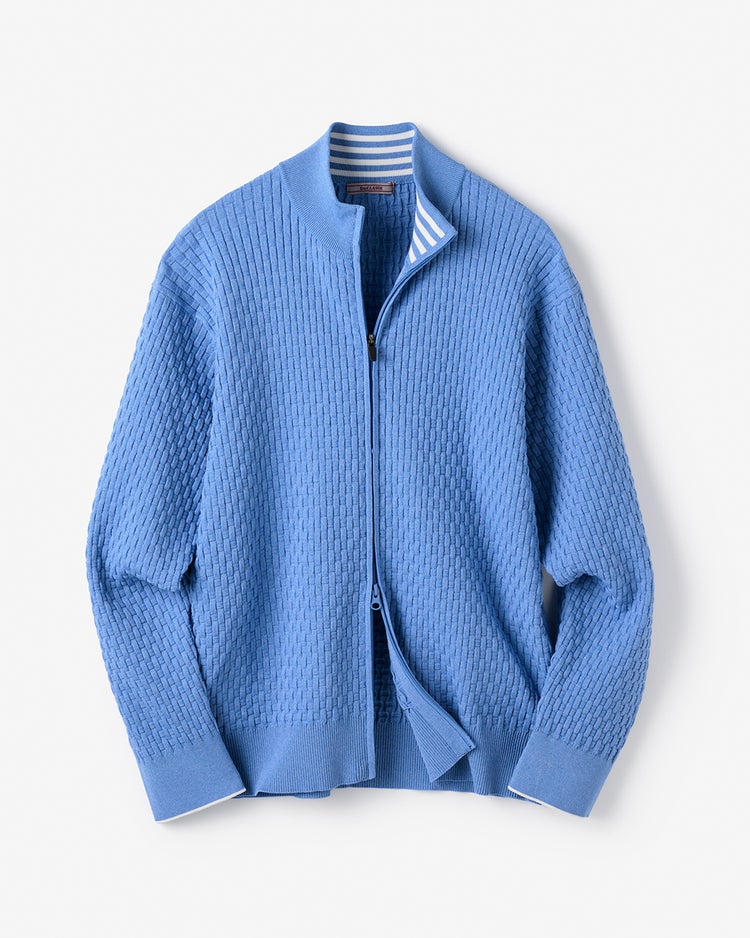 立体バスケット編みフルジップジャケット 詳細画像 杢サックス 2