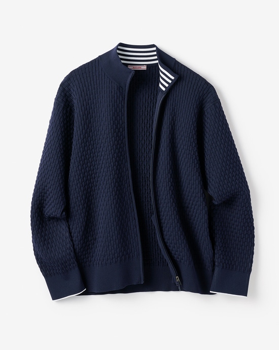 立体バスケット編みフルジップジャケット