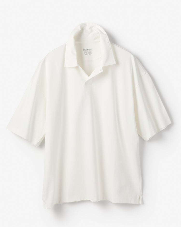 接触冷感・綿100%オーバーサイズポロ・5分袖 詳細画像 ホワイト 1