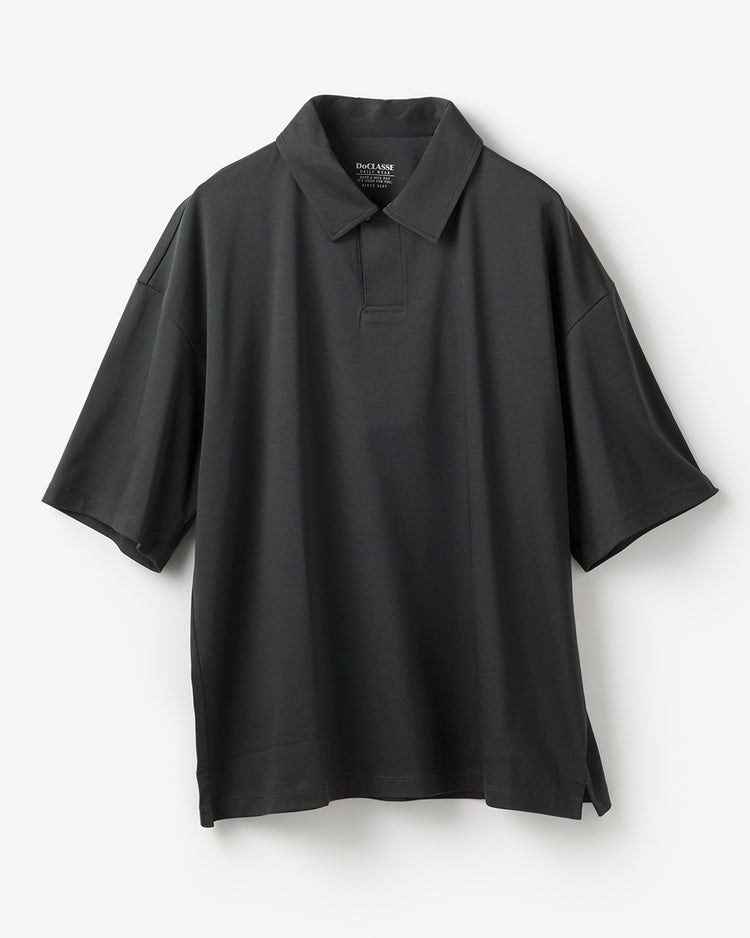 接触冷感・綿100%オーバーサイズポロ・5分袖 詳細画像 チャコール 1