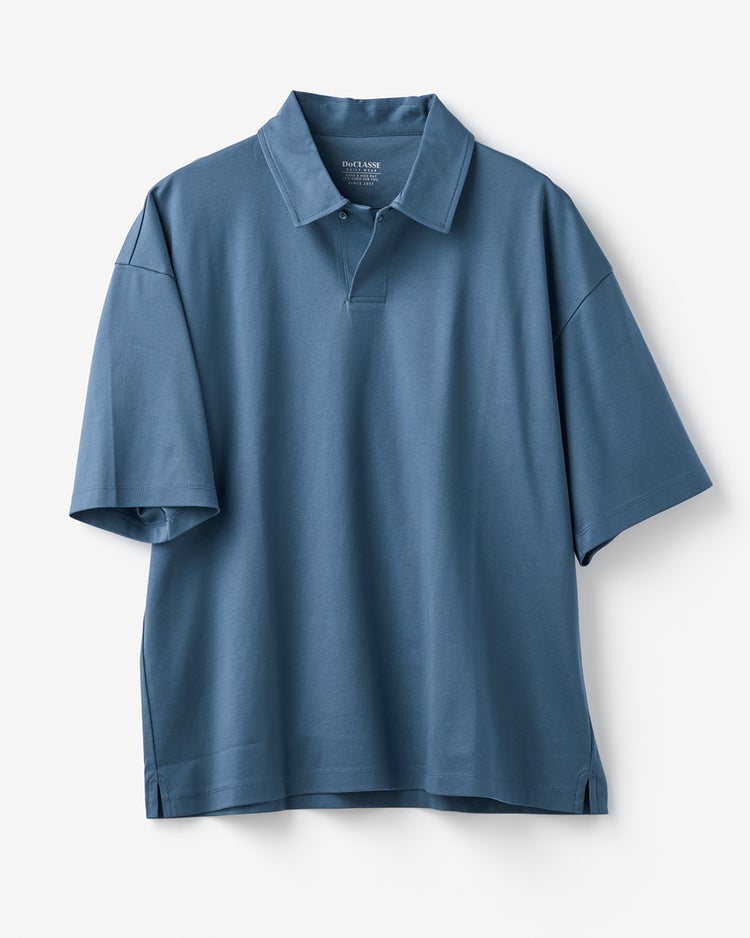 接触冷感・綿100%オーバーサイズポロ・5分袖 詳細画像 ブルーグレー 1
