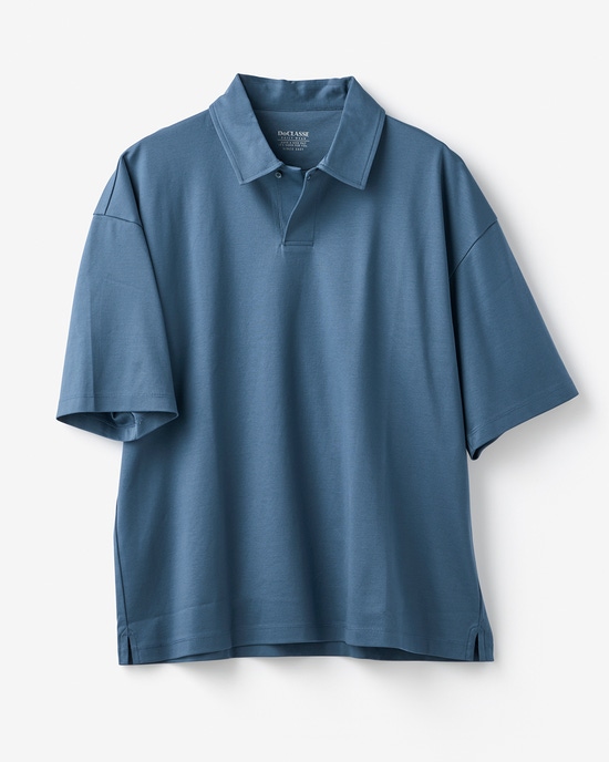 接触冷感・綿100%オーバーサイズポロ・5分袖
