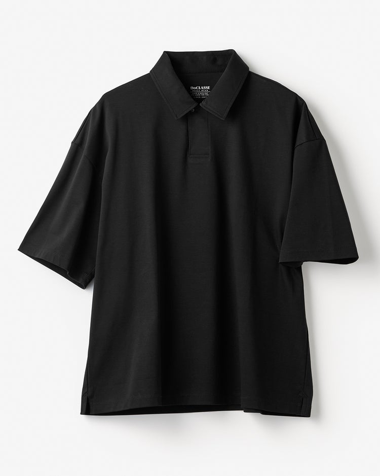 接触冷感・綿100%オーバーサイズポロ・5分袖 詳細画像 ブラック 2