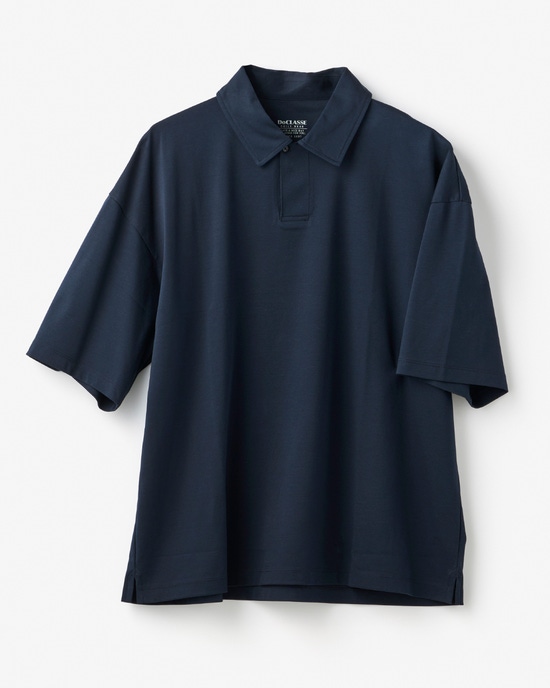 接触冷感・綿100%オーバーサイズポロ・5分袖
