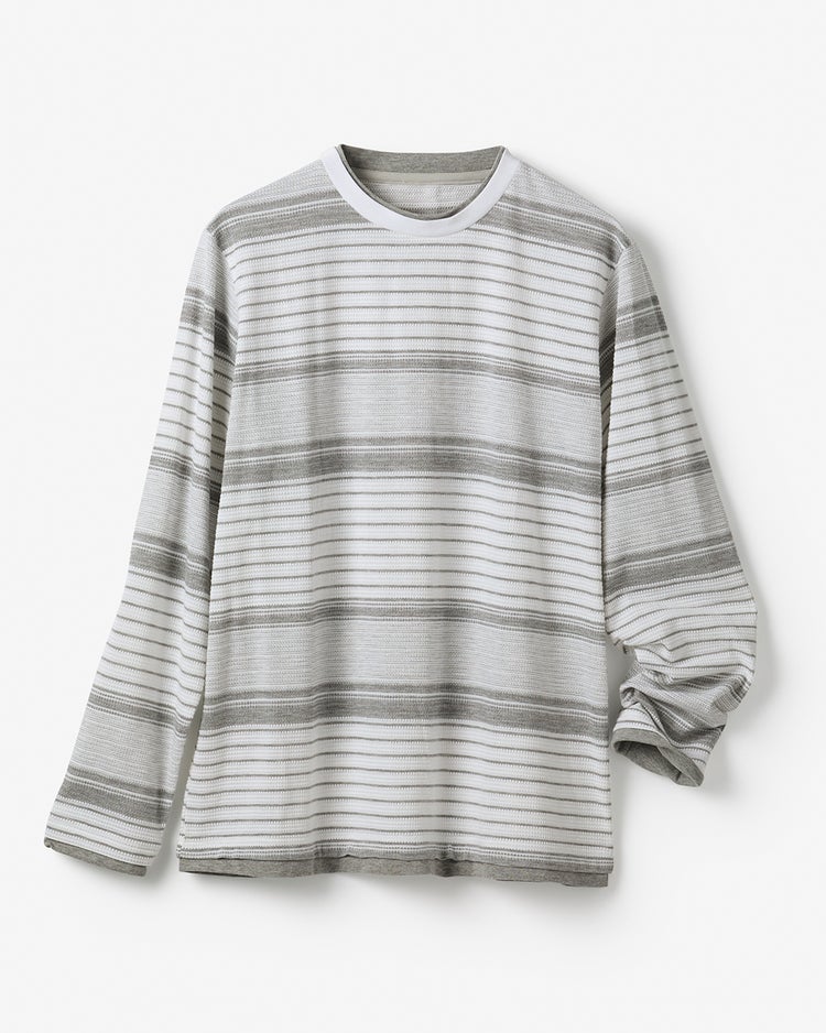 重ね着風・立体編みボーダーセーター 詳細画像 グレー&times;ホワイト 1