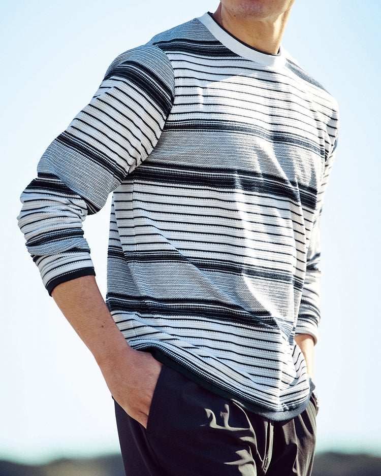 重ね着風・立体編みボーダーセーター 詳細画像 ネイビー&times;ホワイト 1