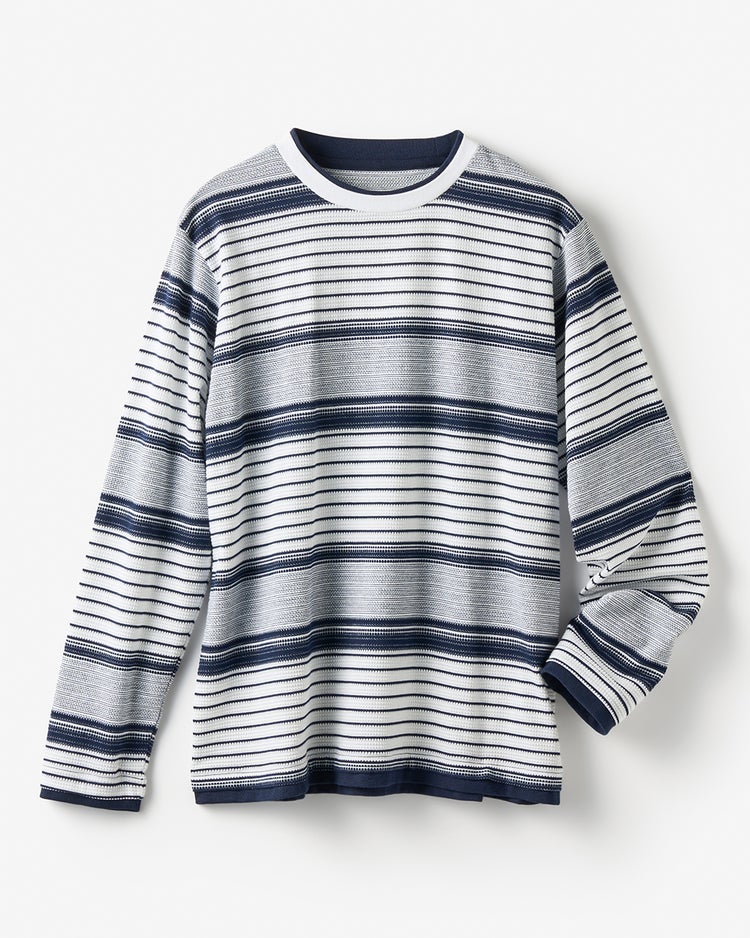 重ね着風・立体編みボーダーセーター 詳細画像 ネイビー&times;ホワイト 2