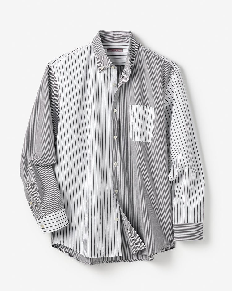 綿100%ストライプ切り替えシャツ 詳細画像 ブラックパターン 1