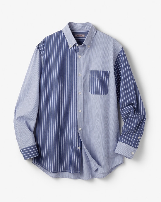 綿100%ストライプ切り替えシャツ