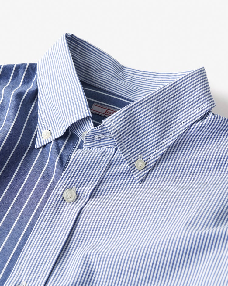 綿100%ストライプ切り替えシャツ 詳細画像 ブルー・パターン 2