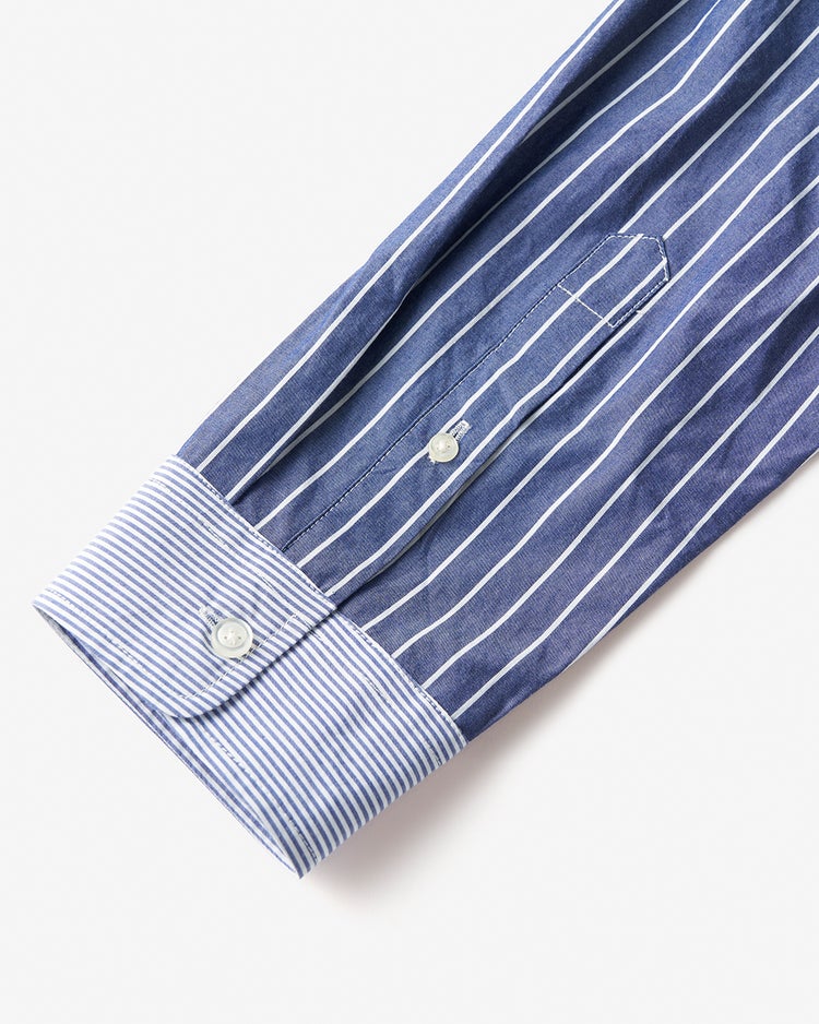 綿100%ストライプ切り替えシャツ 詳細画像 ブルー・パターン 3