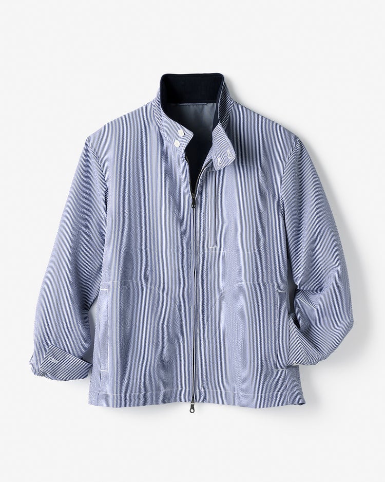 360&deg;伸縮シアサッカー清涼ドライジャケット 詳細画像 ブルーストライプ 1