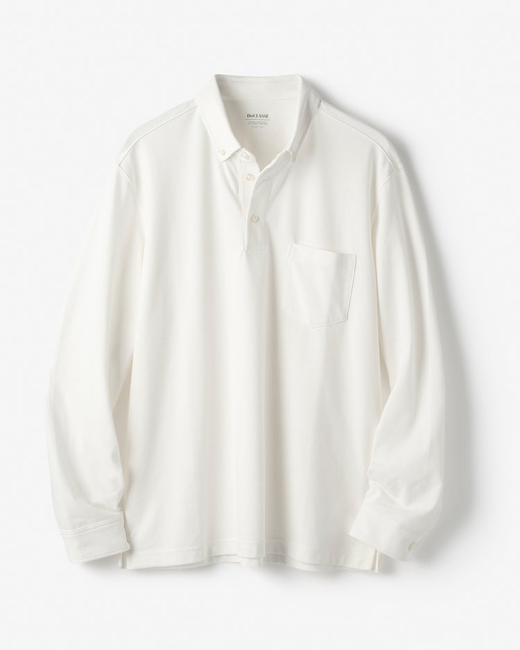 台衿付き速乾ビズポロ長袖 詳細画像 ホワイト 1