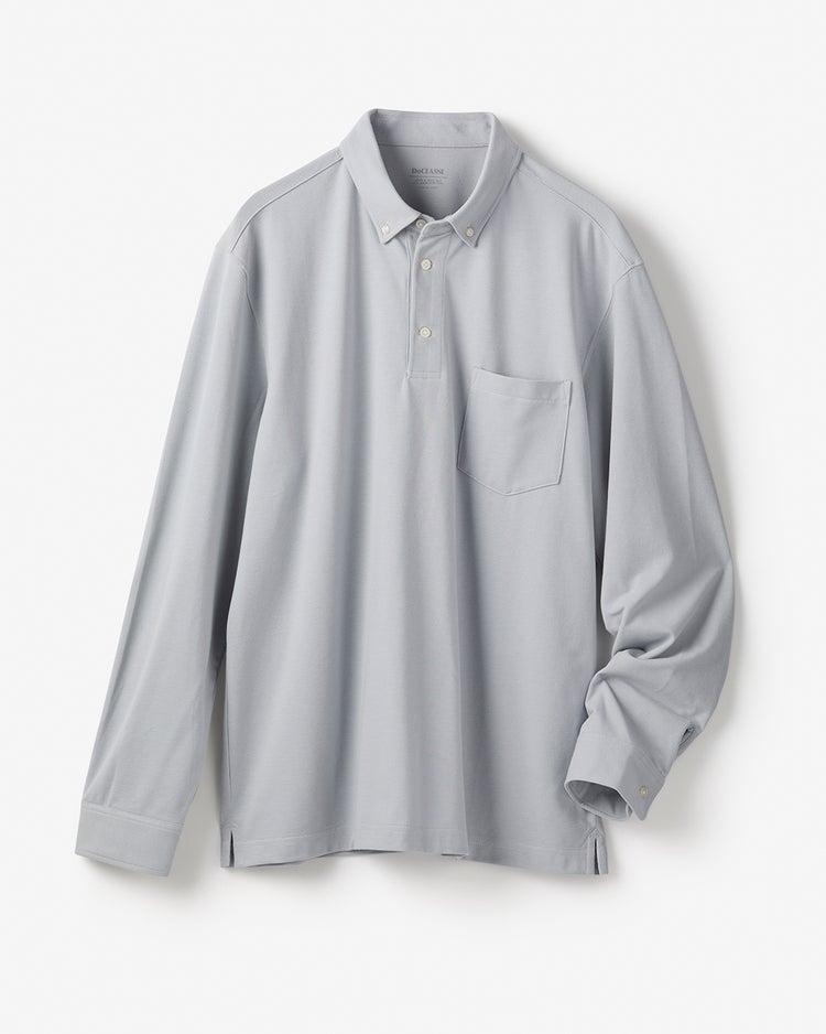 台衿付き速乾ビズポロ長袖 詳細画像 ライトグレー 5