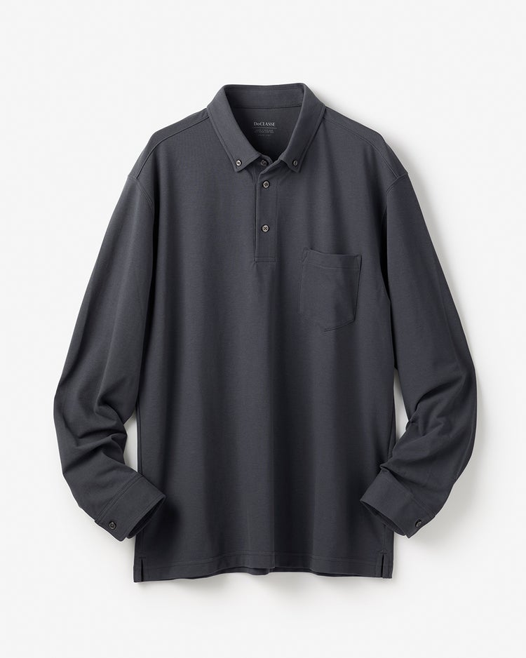 台衿付き速乾ビズポロ長袖 詳細画像 チャコール 1