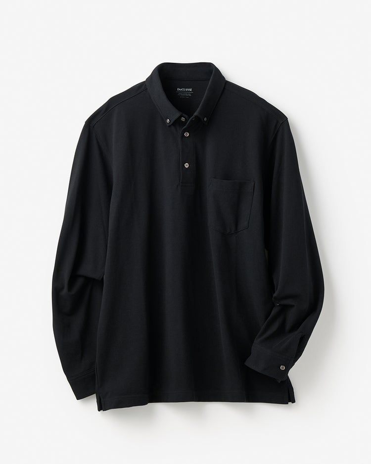 台衿付き速乾ビズポロ長袖 詳細画像 ブラック 1