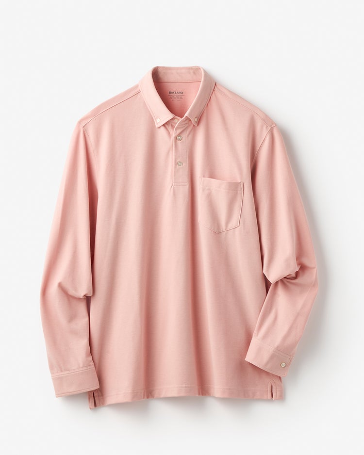 台衿付き速乾ビズポロ長袖 詳細画像 ライトピンク 1