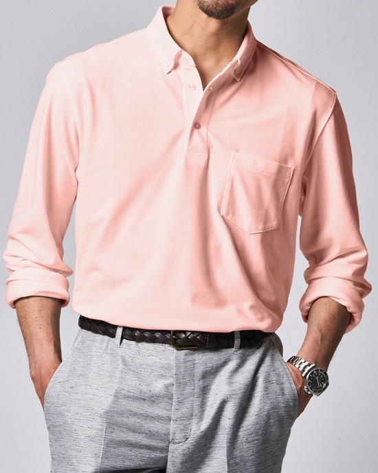 台衿付き速乾ビズポロ長袖